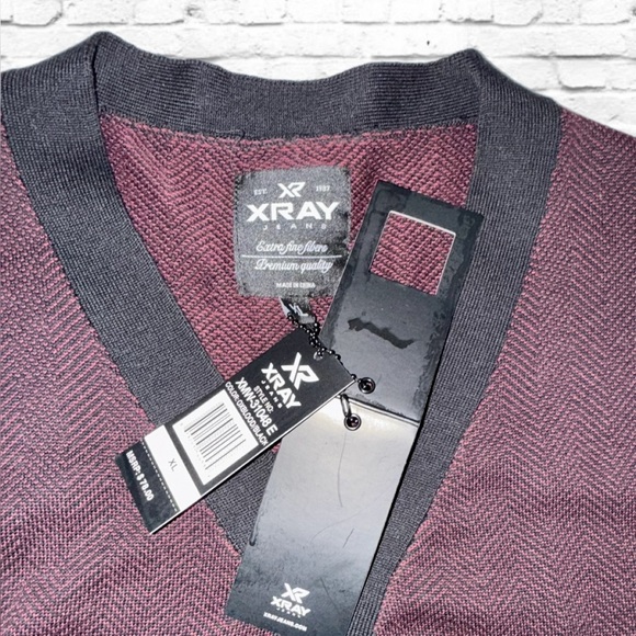 XRAY Jeans Burgundy Herringbone Knit Cardigan Sweater Men’s Size XL NWT - Picture 10 of 11